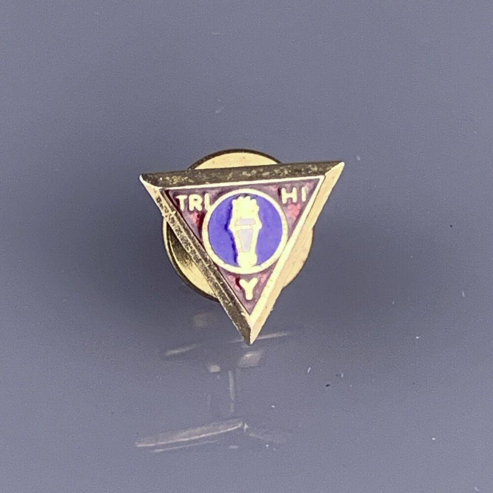 Tri Hi Y Girls YMCA Club Lapel Pin High School Enamel Gold Tone Vintage